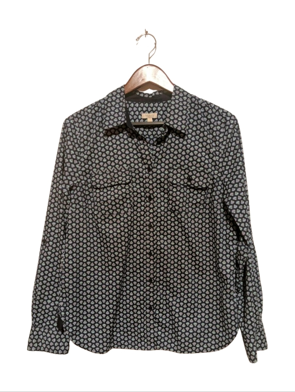 Talbots Blue Roll Tab Sleeve Button Up Shirt M